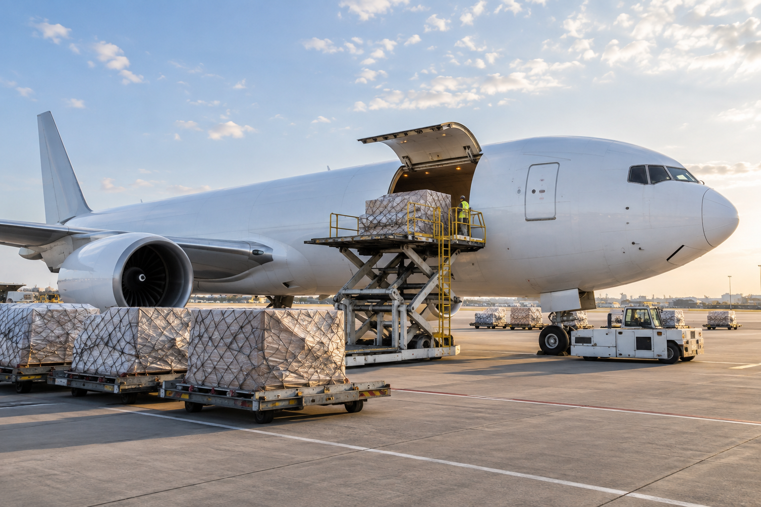 Illustrative cargo aircraft at an airport