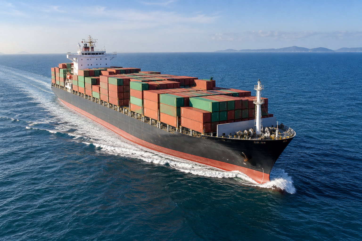 Illustrative container ship at sea